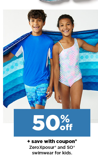 50% off plus save with coupon on ZeroXposur and so swim for kids. shop now.