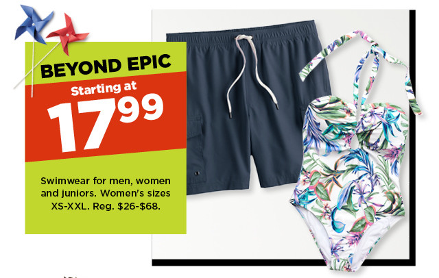 beyond epic. starting at $17.99 each piece swim separates for men, women, and juniors. shop now.