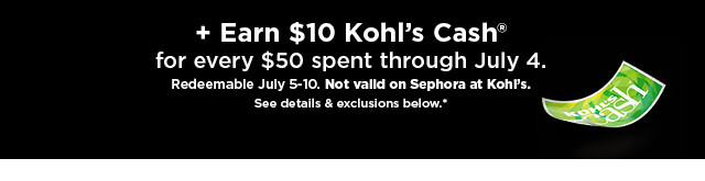 earn $10 kohls cash for every $50 spent. not valid on sephora at kohl's. shop now.