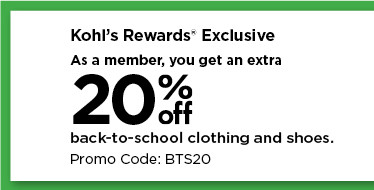 as a member, you get an extra 20% off back to school clothing and shoes using promo code BTS20.  shop now.