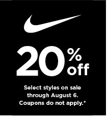 20% off nike for the family. coupons don't apply. shop now.