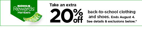 take an extra 20% off back-to-school clothing and shoes. shop now.