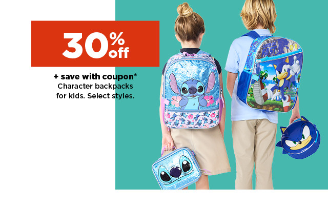 30% off plus save with coupon on character backpacks for kids. shop now.