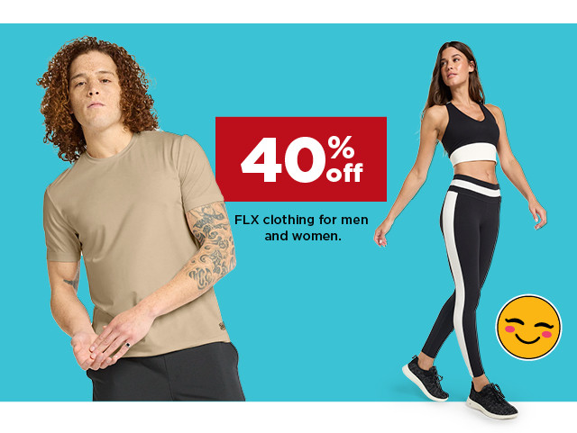 40% off FLX clothing for men and women. shop now.