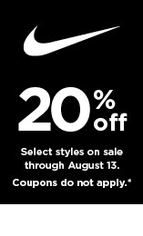 shop 20% off select Nike styles. coupons do not apply.
