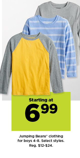  Jumping Beans clothing for boys 4-8. Select styles. Reg. $12-$24. 