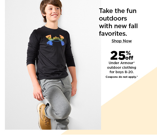 25% off under armouf outdoor clothing for boys. coupons do not apply. shop now.