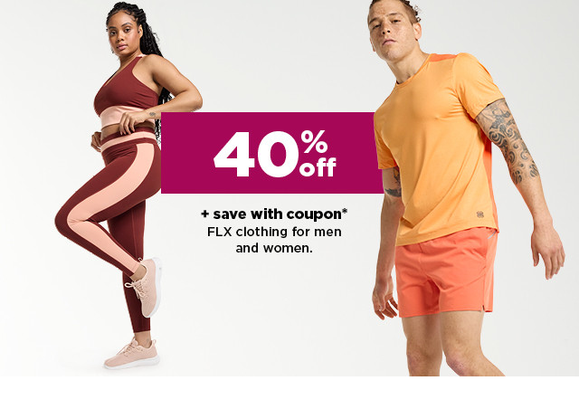 40% off plus save with coupon on FLX clothing for men and women. shop now.