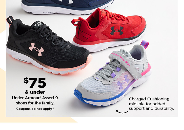  - under Under Armour Assert 9 shoes for the family. Coupons do not appy" Charged Cushioning midsole for added support and durability. 