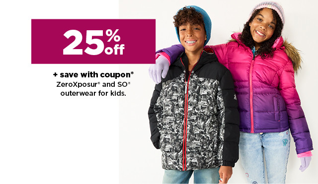 25% off plus save with coupon zeroxposur and SO outerwear for kids. shop now.
