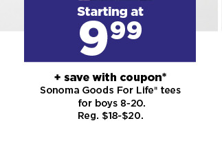 starting at 9.99 plus save with coupon on sonoma goods for life tees for boys. shop now.