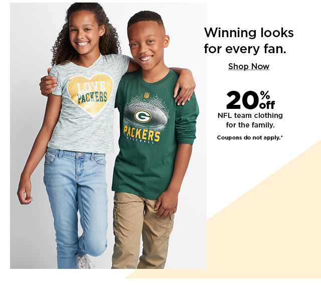20% off NFL team clothing for the family. shop now.