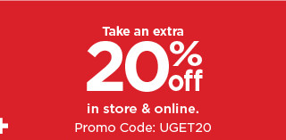 take an extra 20% off in store an online with promocode: UGET20. shop now.