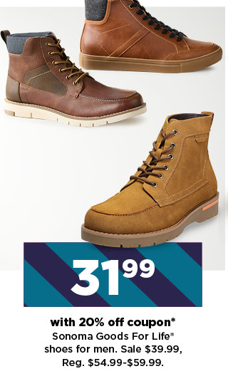 31.99 with 20% off coupon Sonoma Goods For Life shoes for men. sale price 39.99. shop now.