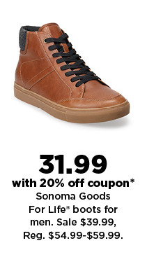 31.99 with 20% off coupon Sonoma Goods For Life boots for men. shop now.