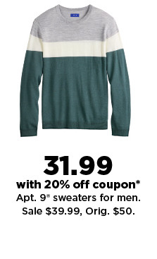 31.99 with 20% off coupon apt. 9 sweaters for men. shop now.