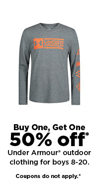 buy one, get one 50% off under armour outdoor clothing for boys. coupons do not apply. shop now.