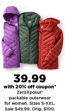 39.99 with 20% off coupon ZeroXposur packable outerwear for women. sale 49.99 shop now.