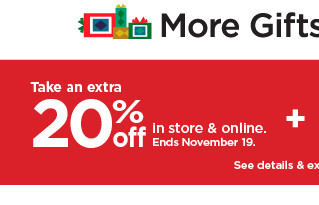 take an extra 20% off in store and online. shop now.