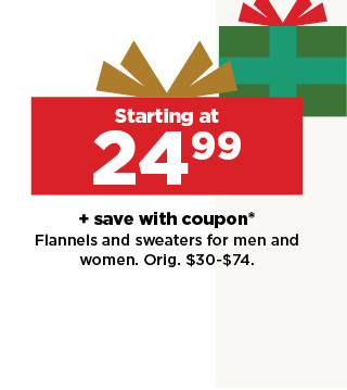 starting at 24.99 plus save with coupon flannel shirts for men and women. shop now.