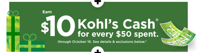 earn $10 kohls cash for every $50 spent. not valid on sephora at kohl's. shop now.