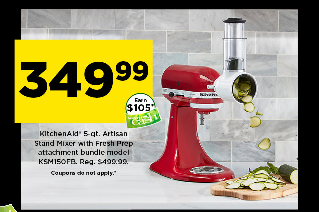 349.99 kitchenaid artisan stand mixer. reg 499.99.