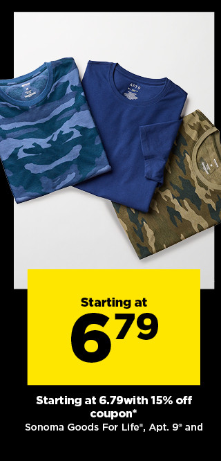 starting at 6.79 with 15% off coupon short-sleeve tees for men. shop now.