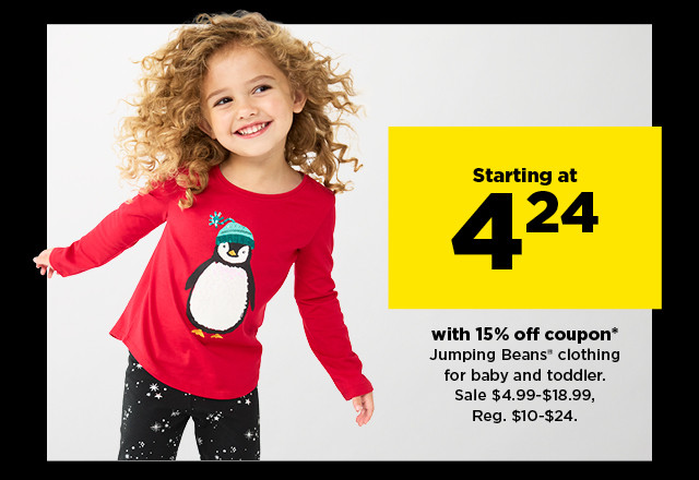 starting at 4.24 with 15% off coupon jumping beans clothing for kids. shop now.