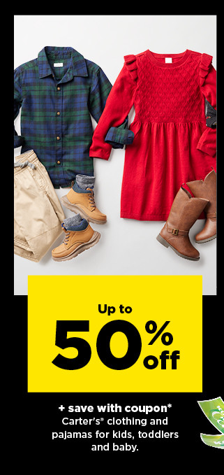 up to 50% off plus save with coupon carter's clothing and pajamas for kids, toddler and baby. shop now.