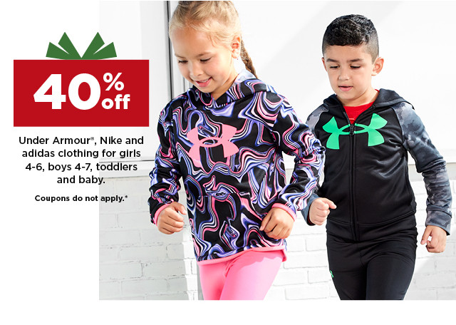 40% off under armour, nike, and adidas clothing for girls. and boys. coupons do not apply. shop now.