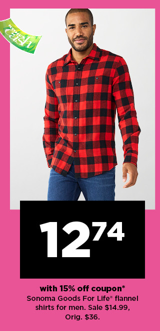 12.74 with 15% off coupon sonoma goods for life flannel shirts for men. shop now.