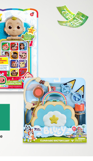 30% off cocomelon, bluey and more preschool character toys. shop now.