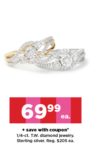 69.99 plus save with coupon 1/4-ct TW diamond jewelry. sterling silver. shop now.