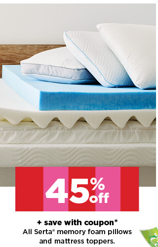 45% off plus save with coupon serta memory foam pillows and mattress toppers. shop now.