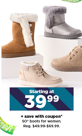 starting at 34.99 plus save with coupon on so boots for women. shop now.