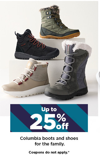 up to 25% off columbia boots and shoes for the family. shop now.