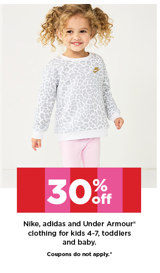 30% off nike, adidas and under armour clothing for little kids, toddlers and baby. shop now.