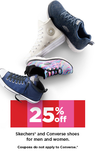 25% off skechers and converse shoes for men and women. shop now.