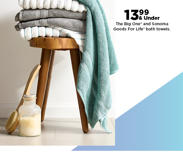 13.99 and under the big one and sonoma goods for life bath towels. shop now.