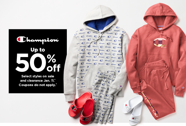 up to 50% off select champion styles on sale and clearance. coupons do not apply.