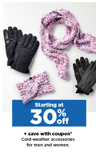 starting at 30% off plus save with coupon on cold-weather accessories for men and women..