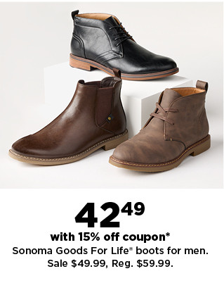 42.49 sonoma goods for life boots for men with 15% off coupon.