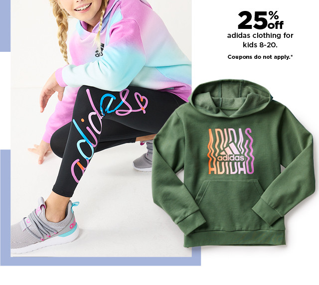 25% off adidas clothing for kids. coupons do not apply.