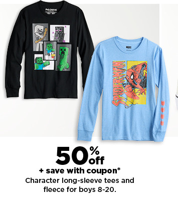 50% off plus save with coupon character long-sleeve tees and fleece for boys. shop now.