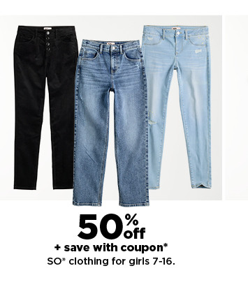 50% off so clothing for girls. shop now.