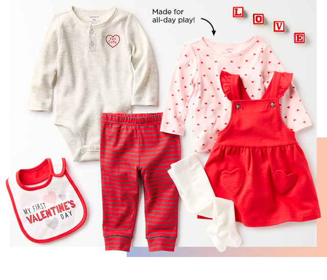 up to 30% off plus save with coupon on valentine's day clothing for baby, toddlers and kids.