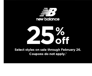 25% off select new balance styles on sale. coupons do not apply.