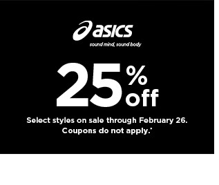 25% off select asics styles on sale. coupons do not apply.