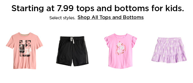 starting at 7.99 tops and bottoms for kids. select styles. shop all tops and bottoms.