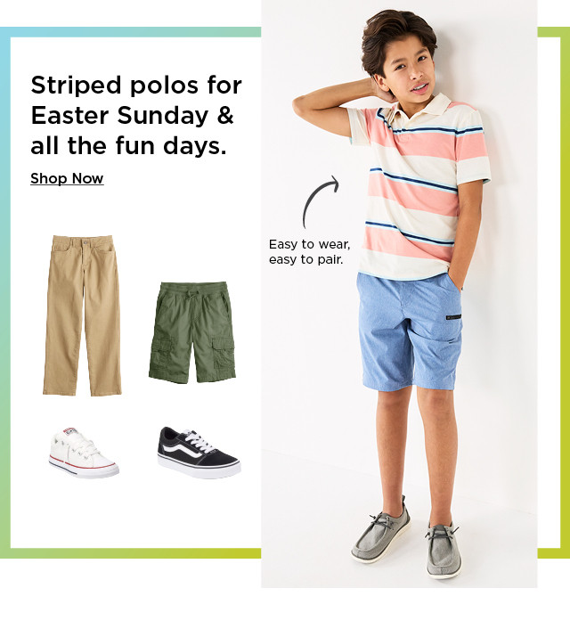 striped polos for easter sunday and all the fun days. shop now.